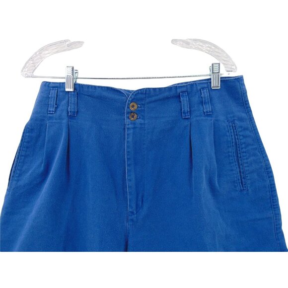 Vintage 80s Merona Blue Shorts 16 Womens High Paper Bag Waist Pleated Wide Leg - Picture 2 of 9